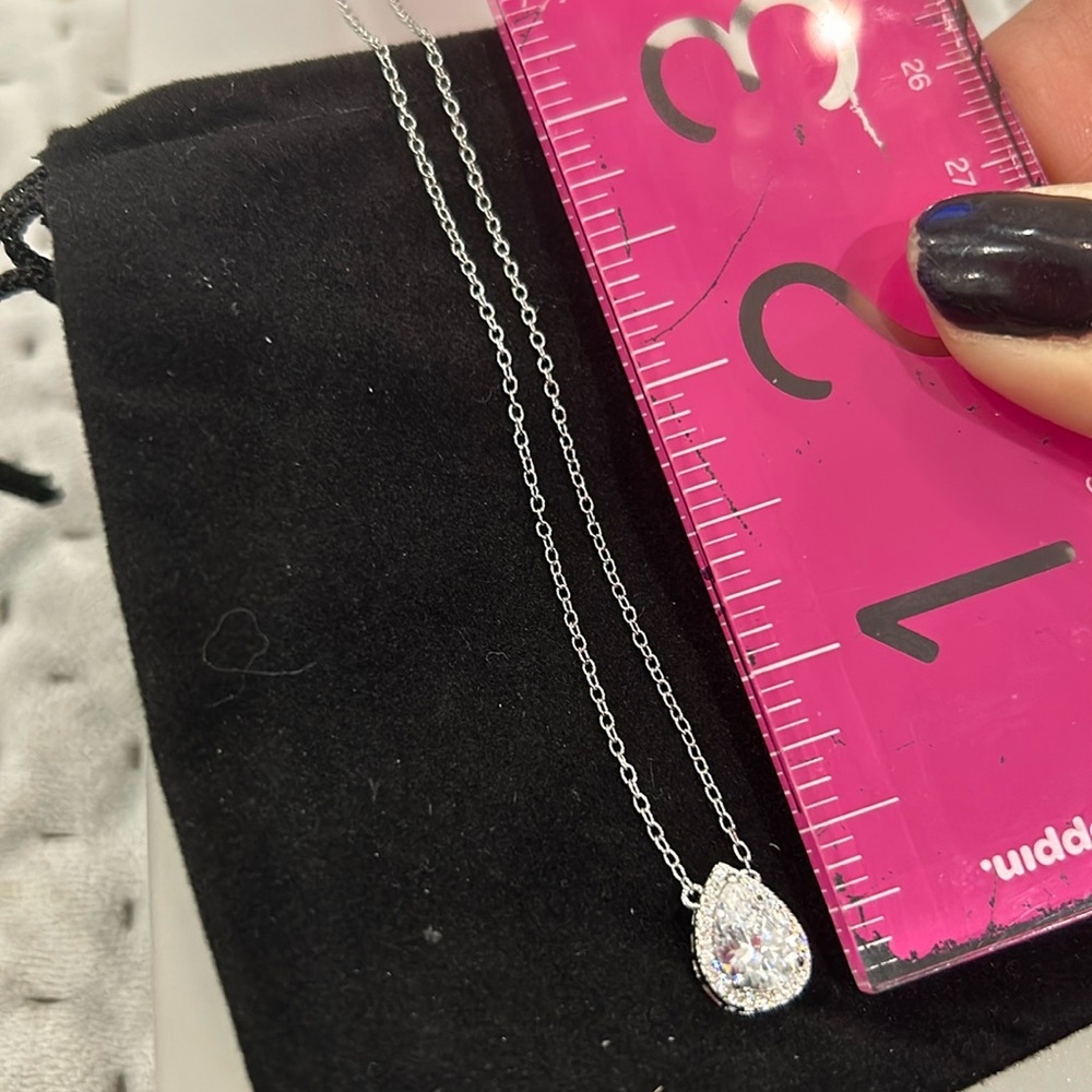 Cubic Zirconia Pear Cut Halo Necklace-Boutique
